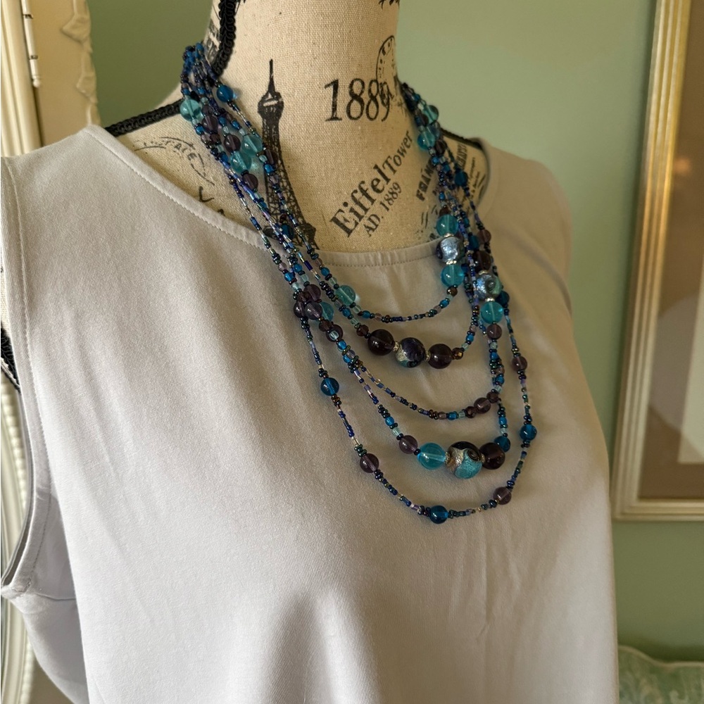 Multi-Colored Glass Bead Multi Strand Necklace - image 4